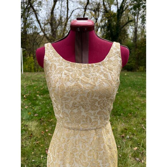 column dress formal gold damask 1960s - Picture 2 of 8